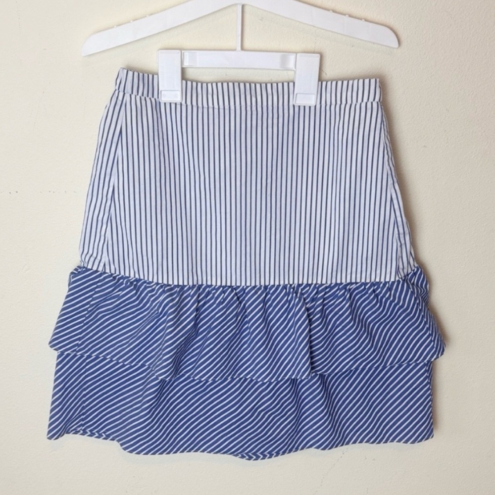 Striped Blue and White Tiered Ruffle Skirt